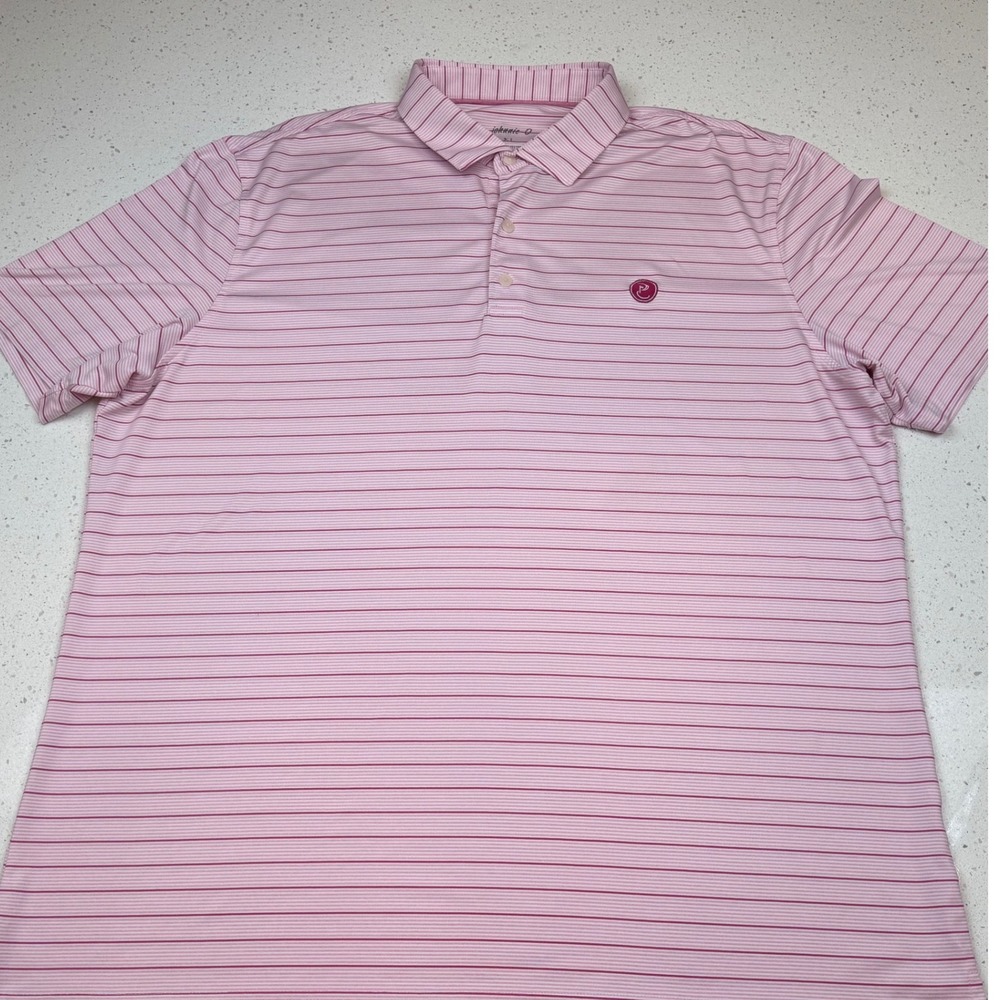Johnnie-O Polo Shirt‎ Mens XL Pink Excellent Striped Performance Golf Casual